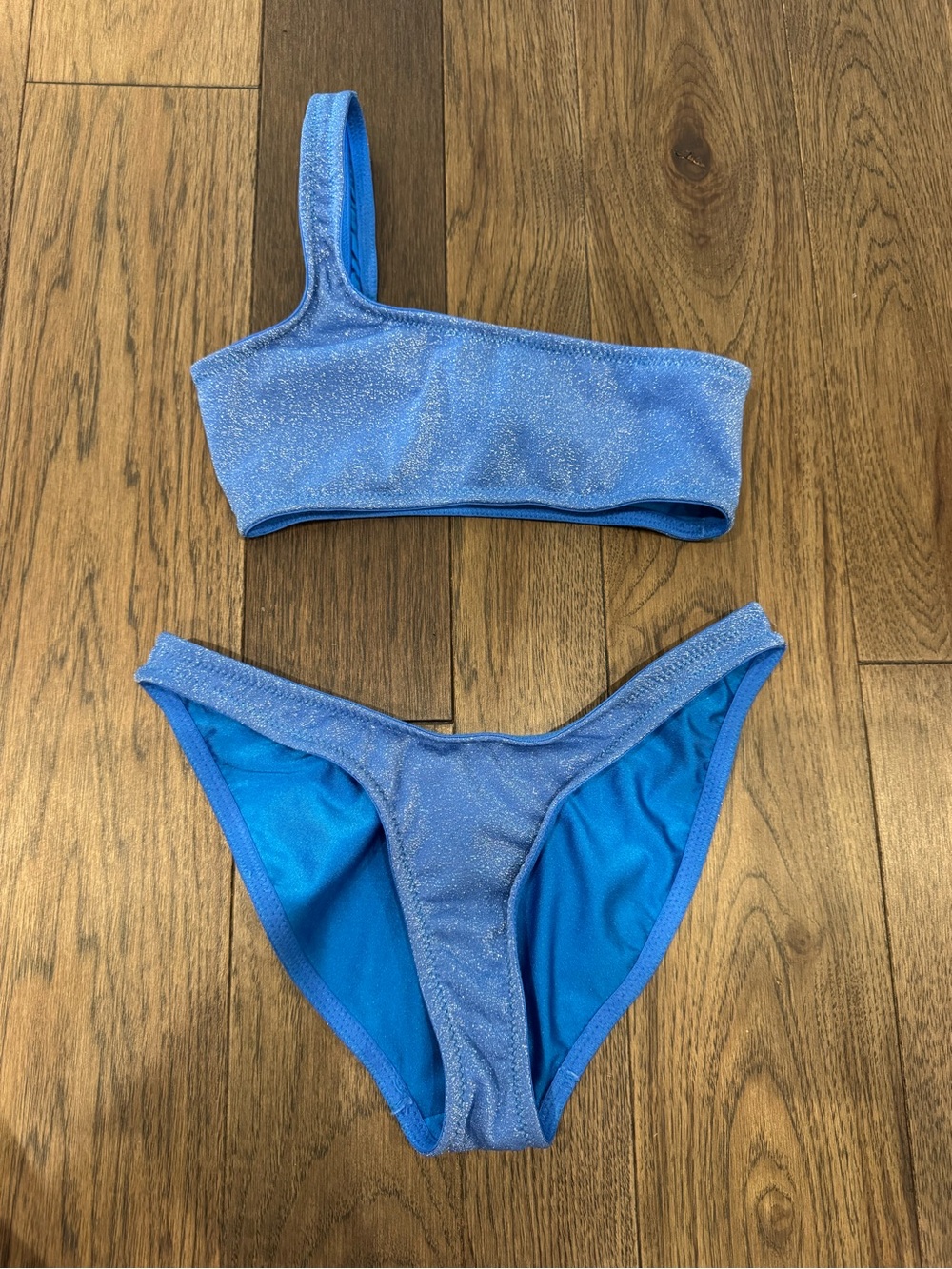 triangl “Melrose Marina” Shimmery Sky-Blue One-Shoulder Bikini